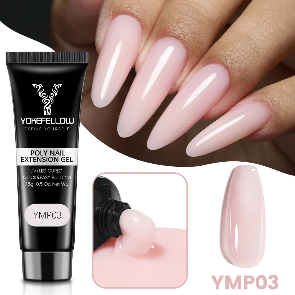 Esmalte de uñas en gel YOKEFELLOW de 15 g, color rosa nude, transparente, para construcción, extensión, remojo, UV LED, acrílico.
