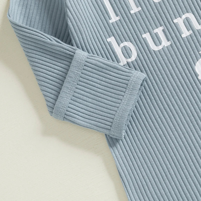 Adorable Easter Bunny Print Romper with Matching Hat for Baby s First Easter Celebration - Long Sleeve Round Neck Jumpsuit - Lootquake