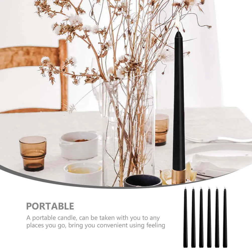 6pcs Tall Taper Paraffin Wax Candles Black Unscented Candles Bulk Pack Decorations For Wedding Home Party Events