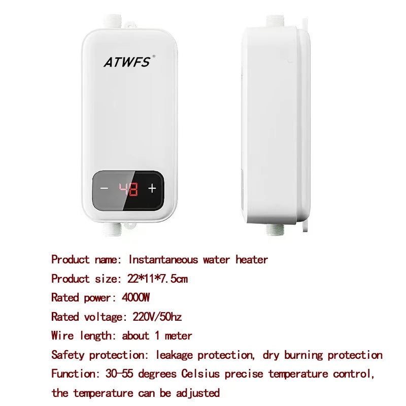 Chauffe-eau instantané sans réservoir ATWFS 220 V, chauffage électrique pour la cuisine, la salle de bain, la douche, 4 600 à 5 500 W