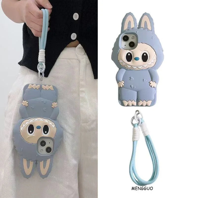 Funda de silicona suave con diseño de conejo monstruo kawaii en 3D para iPhone
