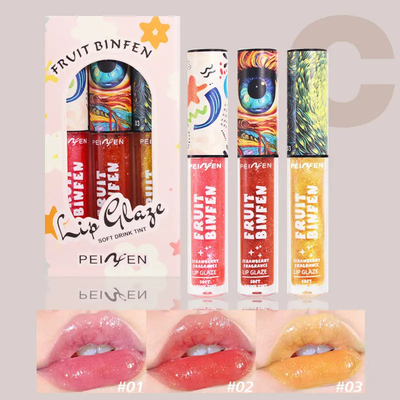 Lot de 3 gloss à lèvres effet miroir, hydratant et éclaircissant, effet peinture à l'huile, baume à lèvres hydratant et nourrissant au goût de fruits