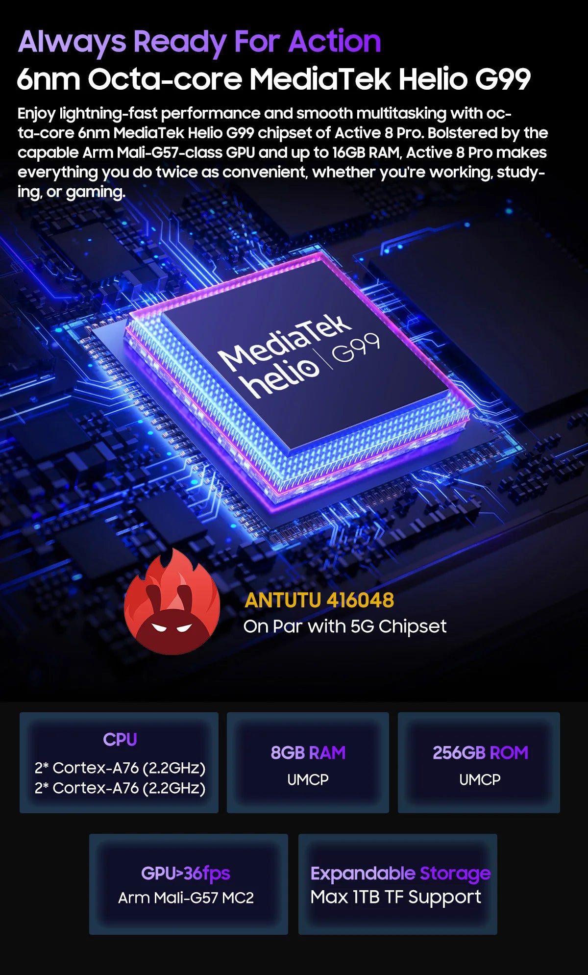 Tablette PC Blackview Active 8 Pro 16 Go 256 Go Batterie 22 000 mAh Android 13 Écran 2,4 K 10,36 pouces Caméra 16 Mpx + 48 Mpx Tablette robuste