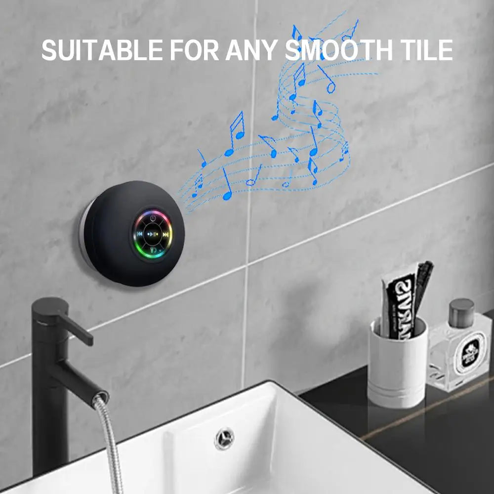 Altavoz Bluetooth impermeable con luces LED, altavoz de ducha inalámbrico portátil con ventosa para baño, viajes al aire libre