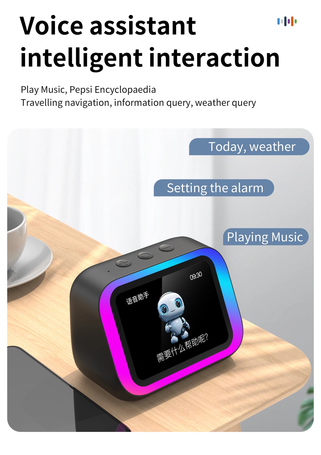 Traducteur Bluetooth intelligent, haut-parleur RGB, traduction en temps réel de 18 langues, haut-parleur Bluetooth 5.4 AI avec écran LCD, jeu, alarme