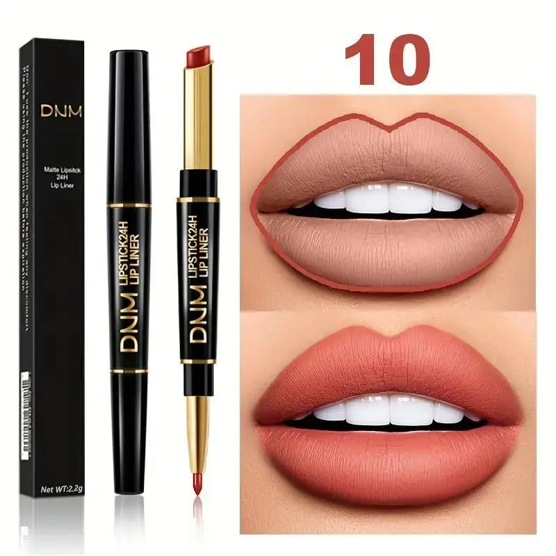 12 Colors Double-Ended Lipstick & Lip Liner Pencil,Waterproof, Non-Stick, Long Lasting,Make Natural Makeup Effect for All Skin