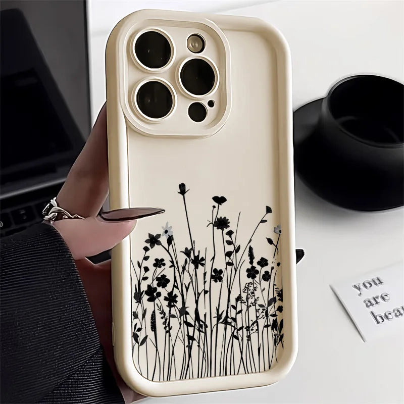Funda para teléfono con flores negras
