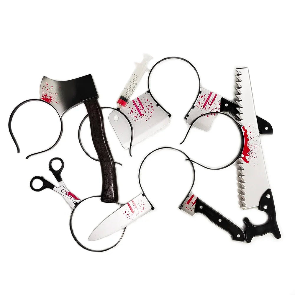 Halloween Decor Accessories Hair Hoop Horror Blood Fake Ax Saws Knife Gothic Headband Halloween Party Masquerade Cosplay Prop