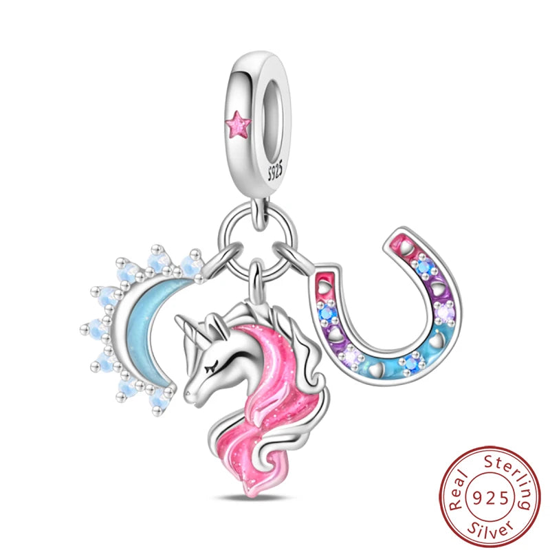 Ensemble de trois breloques en argent sterling S925, perles de 3 mm, motif princesse, golf, hamster, appareil photo, voyage, fabrication de bijoux fins