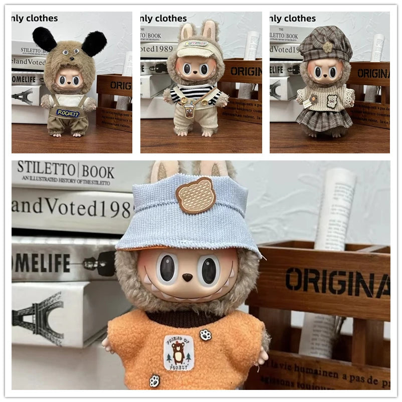 Vêtements de poupée LABUBU 17 cm, accessoires pour Labubu V1 V2, salopette rayée, chapeaux, lunettes, chaussures, vêtements cool et élégants, cadeau