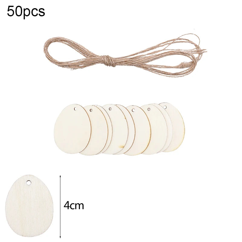 30-80mm Wooden Easter Eggs Pendants Blank Bunny Eggs Wood Chips Happy Easter Party Hanging Decoration Kids DIY Painting Crafts - Lootquake