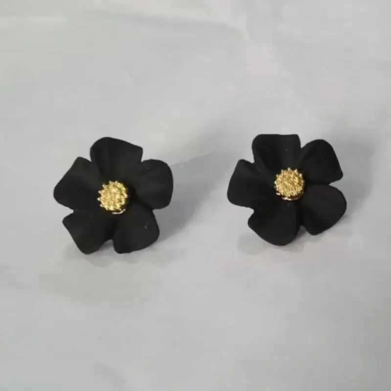 925 Silver Needle Korean Fashion Camellia Flower Earrings For Women Jewelry 2025 Trending Women's Black White Stud Earrings Gift - Lootquake