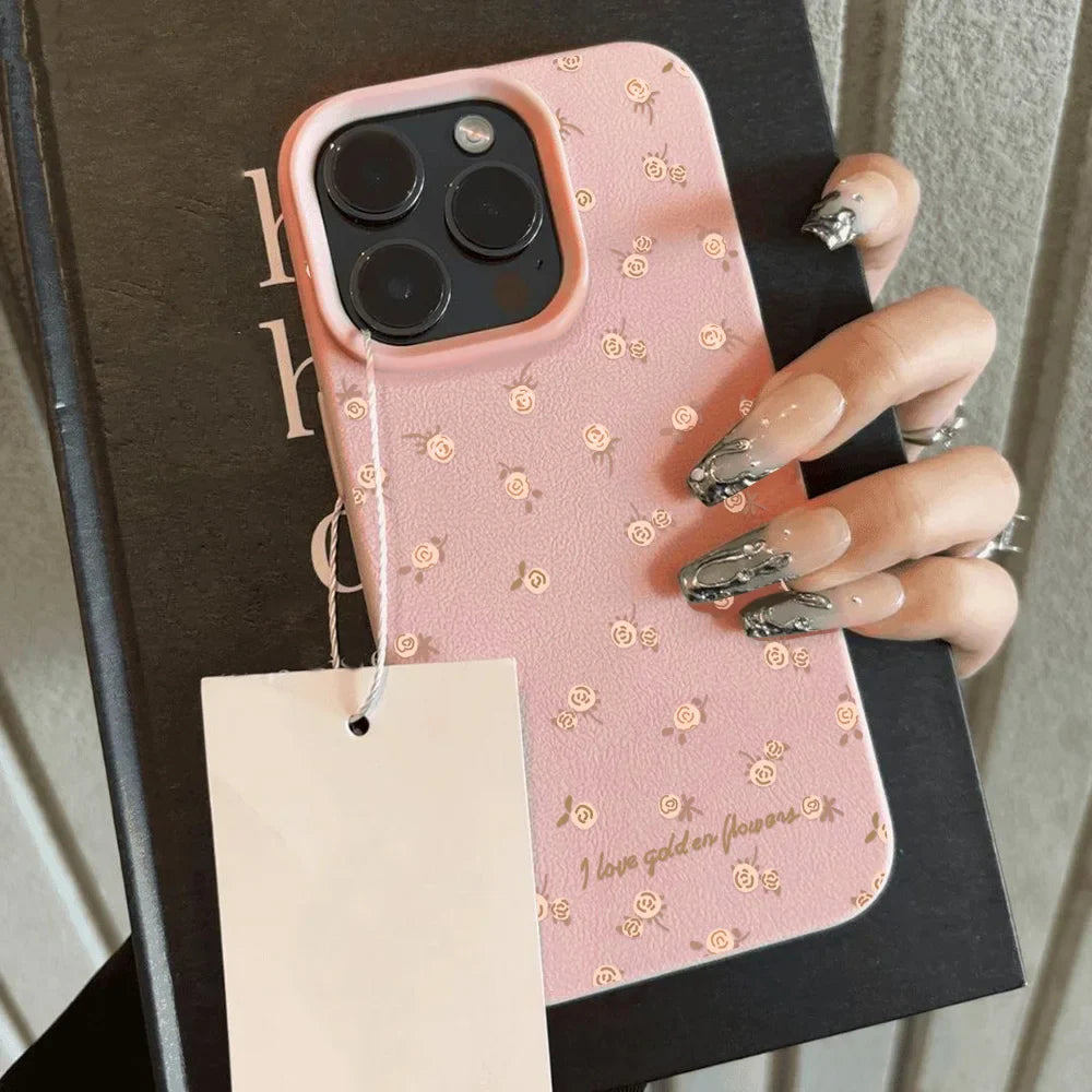 Bonita funda de piel con diseño de cereza para iPhone