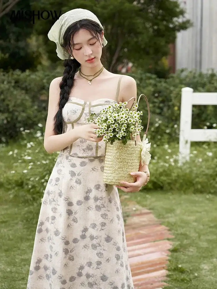 MISHOW Floral Camisole Skirt Separately Summer Adjustable Shoulder Straps Sleeveless Top Back Elastic Waist Skirts MXD14D0026 - Lootquake