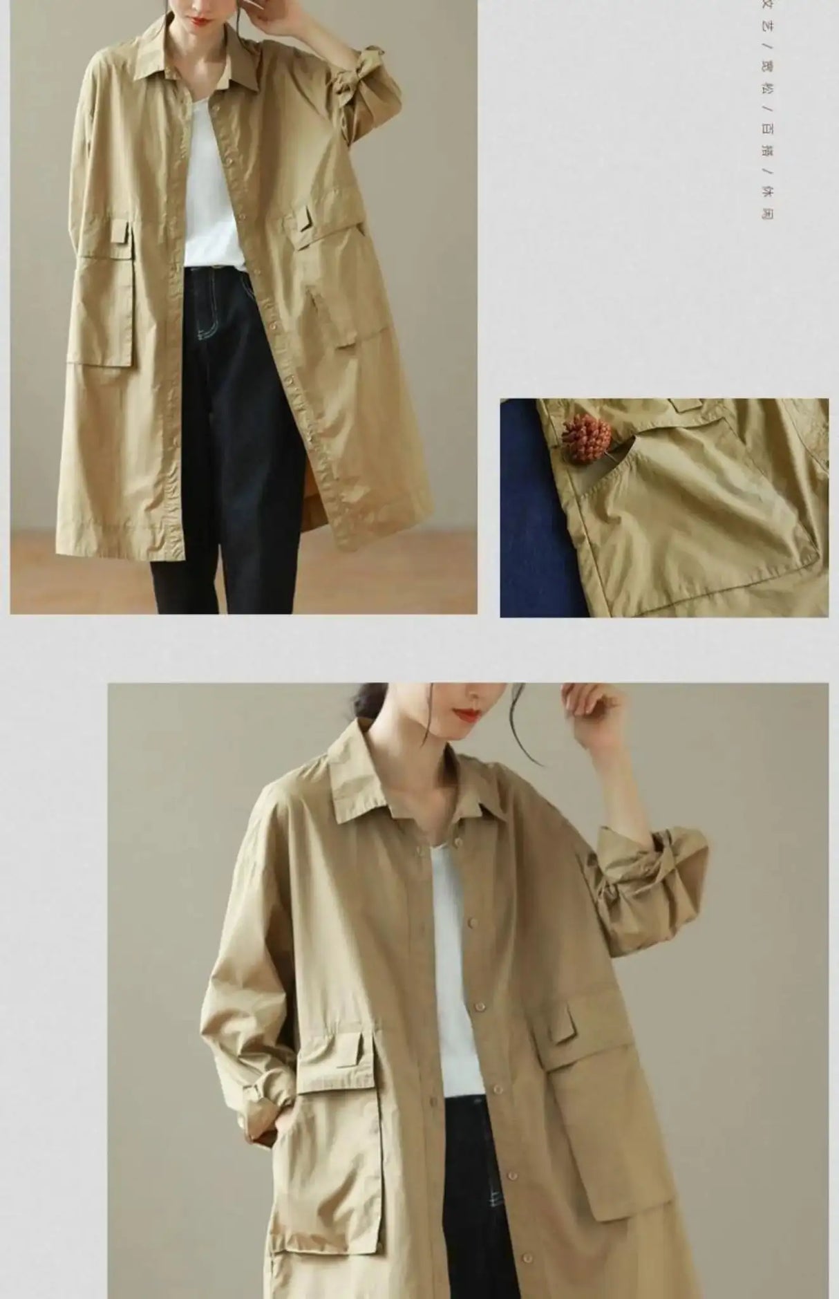 9290 Spring Fall Trench Coat Women Mid Length Windbreaker Single-breasted Double Pockets Casual Loose Overcoat Female Outerwear - Lootquake