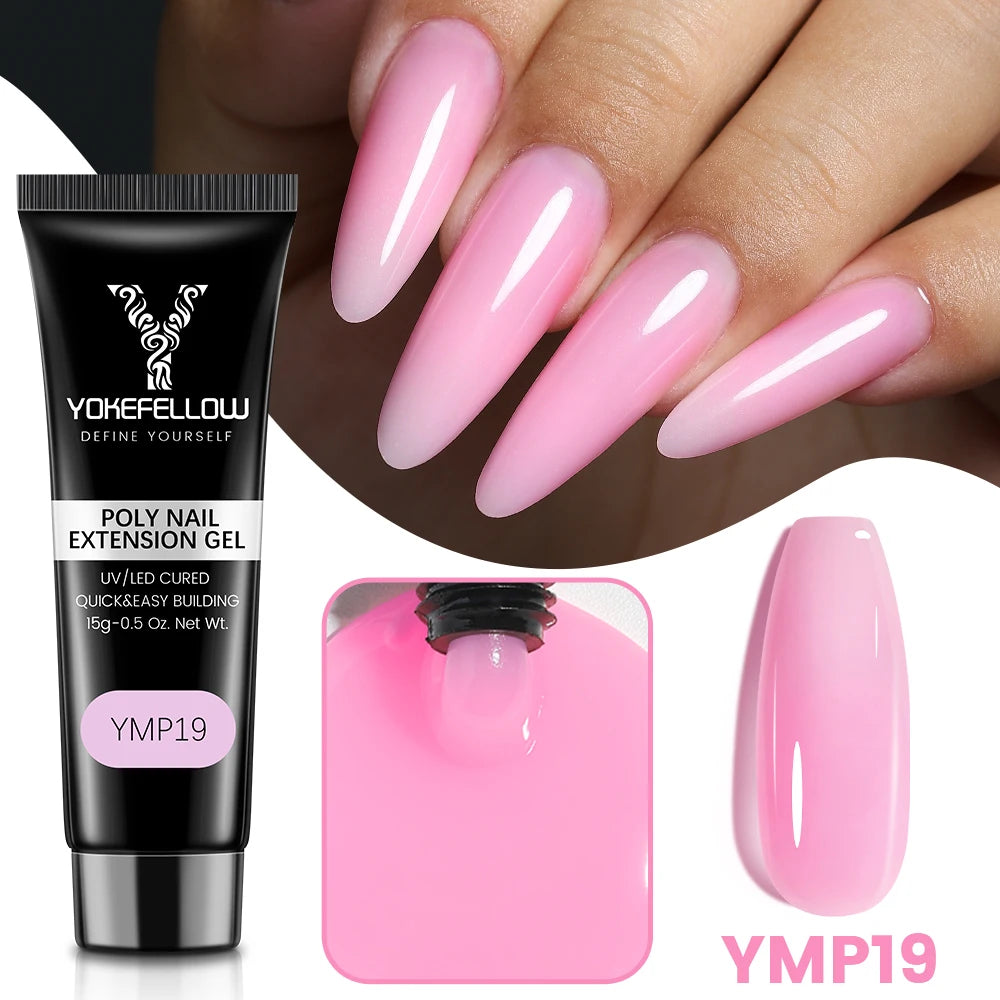 Esmalte de uñas en gel YOKEFELLOW de 15 g, color rosa nude, transparente, para construcción, extensión, remojo, UV LED, acrílico.