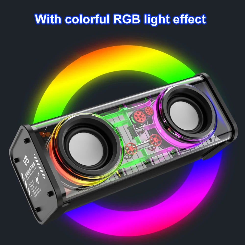 Altavoces duales Bluetooth 5.0 inalámbricos RGB1800mAh Altavoces mecánicos transparentes Efecto de luz Altavoz Subwoofer de graves Mini altavoz