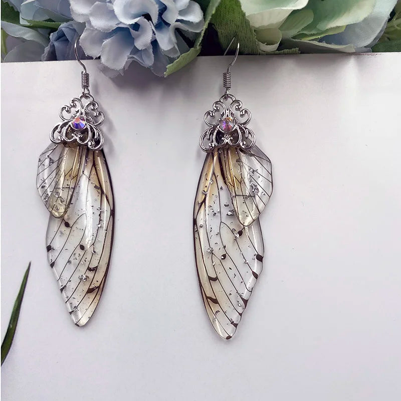 New Handmade Fairy Simulation Wing Earrings Insect Butterfly Wing Drop Earrings Foil Rhinestone Earrings Romantic Bridal Jewelry - Lootquake