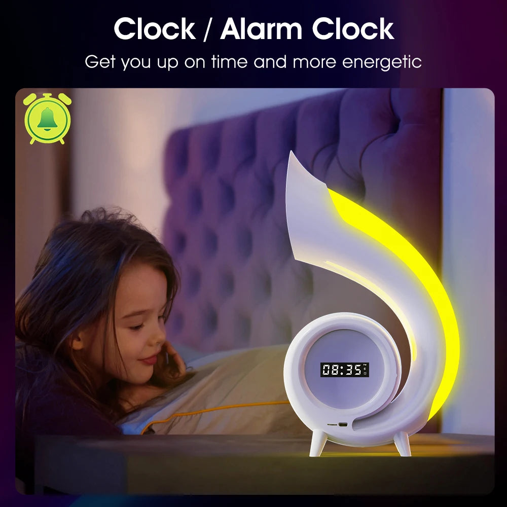 Portable Wireless Bluetooth Speaker with RGB LED Night Light Alarm Clock Playback Bedside Living Room Audio Bedroom Decoration