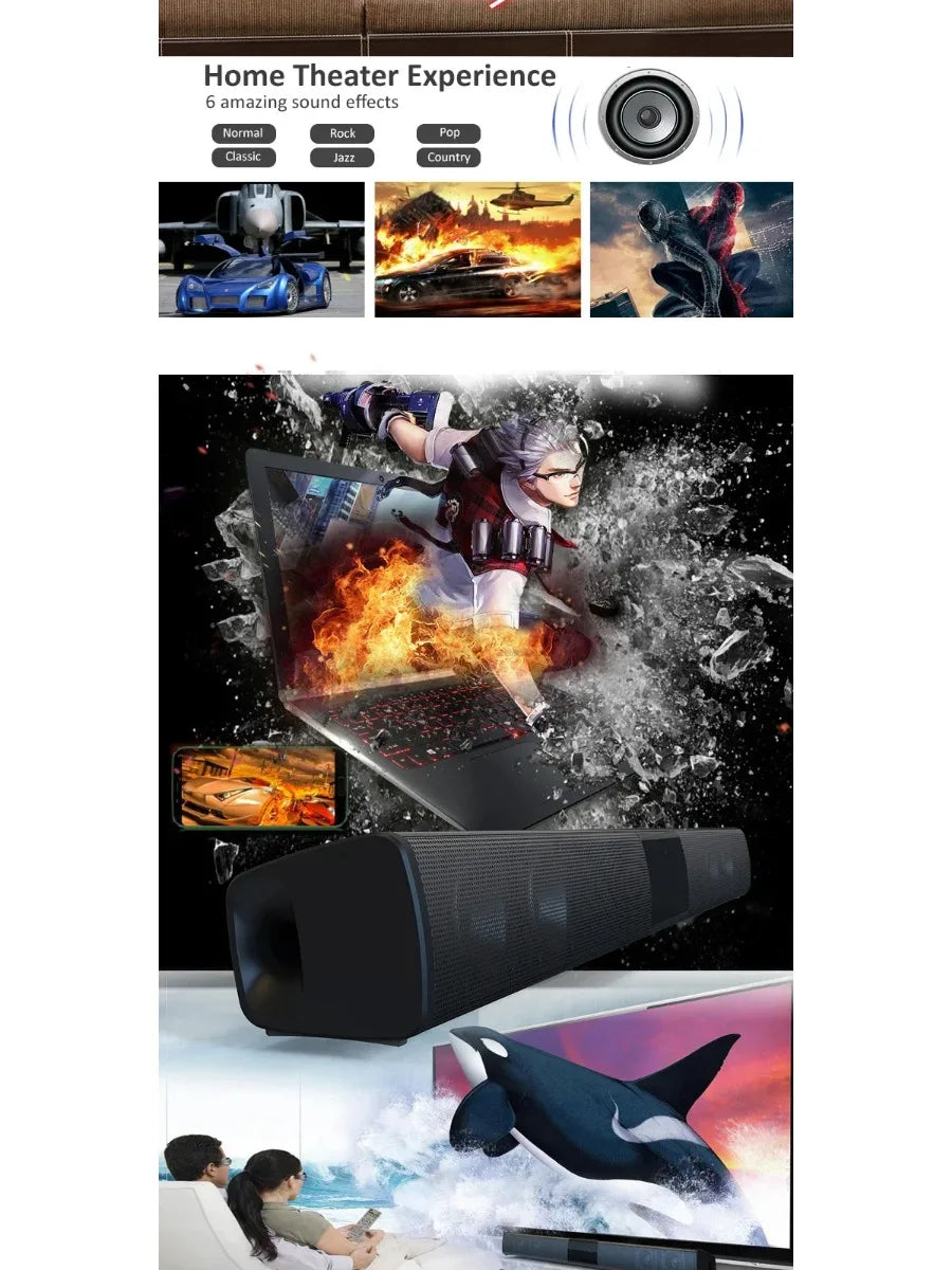 Potente altavoz inalámbrico Bluetooth para cine en casa, ordenador, TV, coche, caja de sonido, barra de sonido, graves potentes, subwoofer, radio, caja de sonido