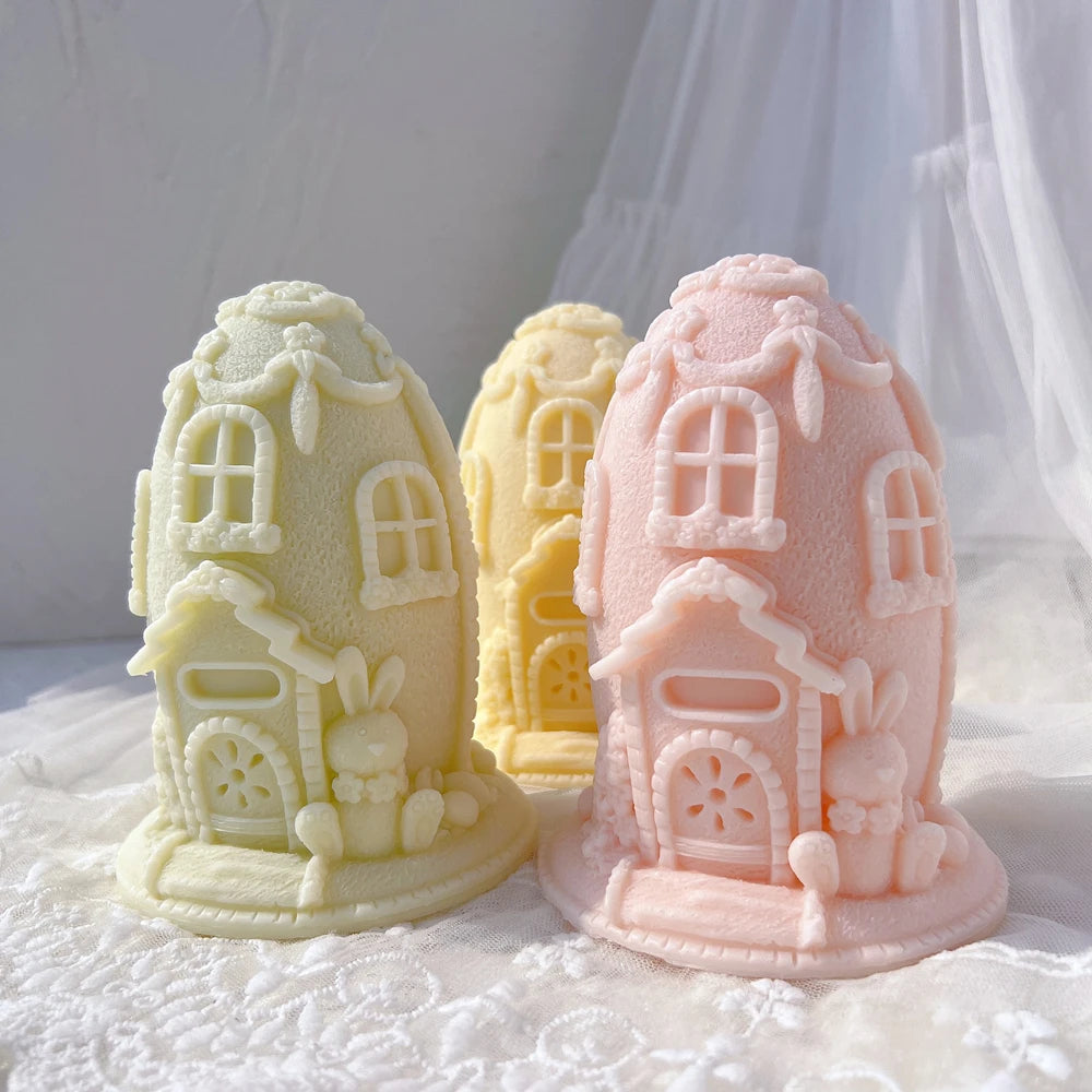 Easter Egg House Candle Silicone Mold Spring Bunny Home Plaster Gypsum Mould Gingerbread House Icing Mansion Silicone Mould - Lootquake