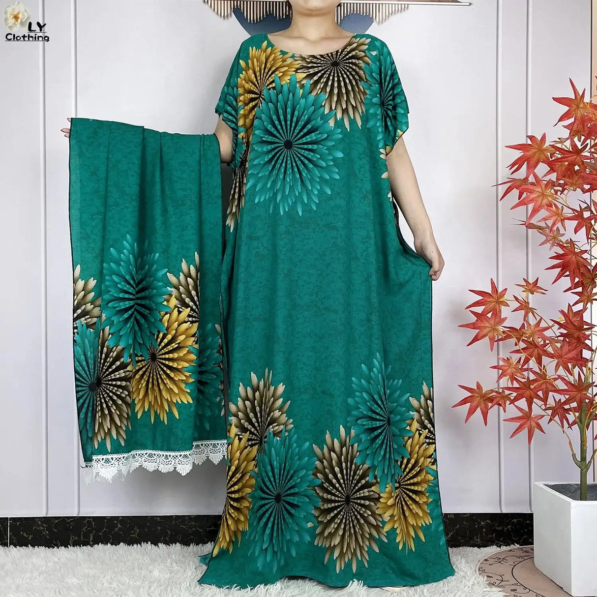 2024 Latest Muslim Sets Women Clothing Cotton Floral Loose Dashiki Long Dress African Abaya Dubai Traditional Islamic Clothing