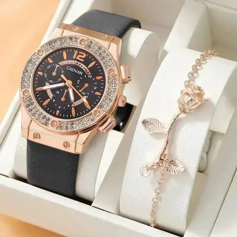 Watches Set Luxury Rhinestone Women Fashion Elegant Wristwatch Quartz Watch For Girl Ladies Clock Relogio Feminino - Lootquake
