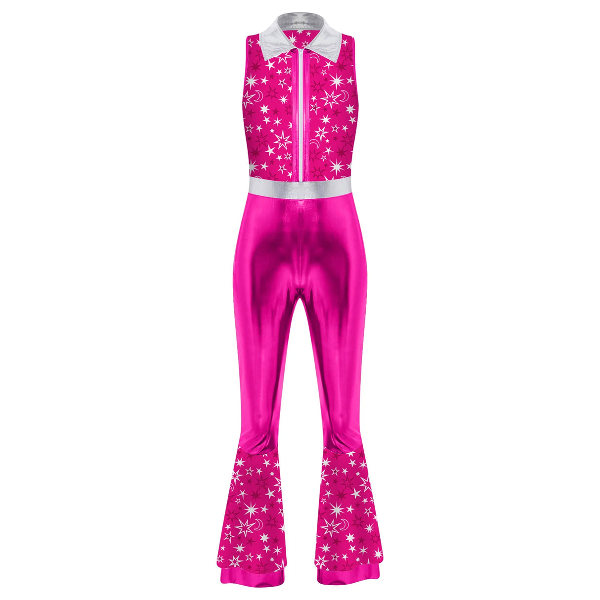 Womens Halloween Retro Hippie Cosplay Costume Party Hip-hop Dance Costume Metallic Shiny Vintage Carnival Bodysuit Jumpsuit