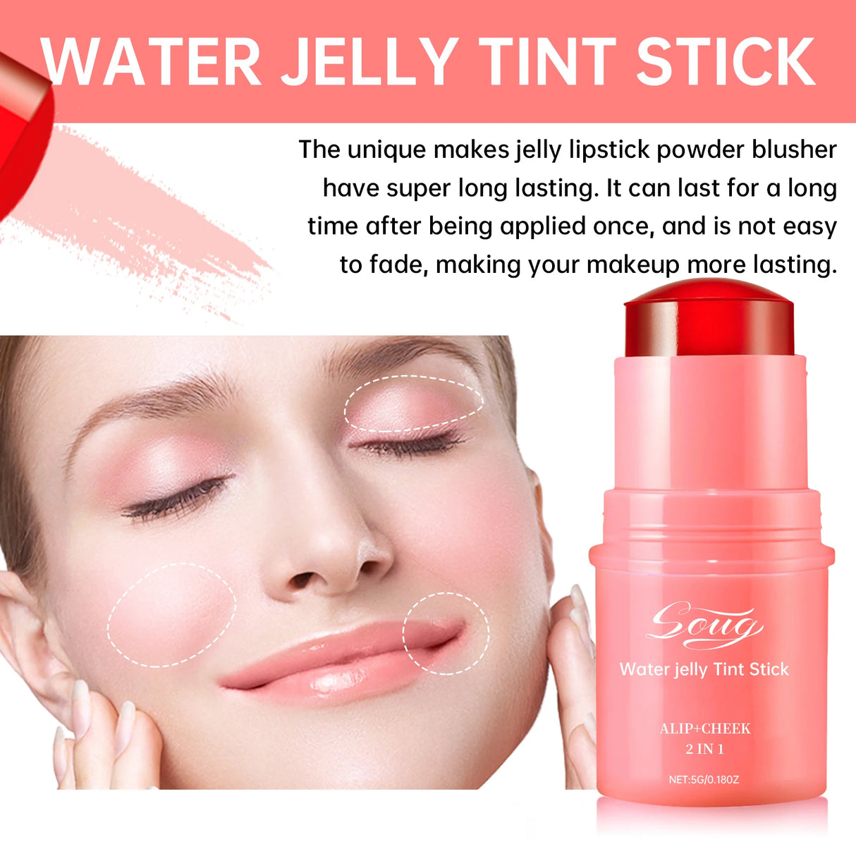 Colorete en polvo 3 en 1, colorete hidratante en barra, maquillaje de belleza, brillo de larga duración, mate, contorno facial, lápiz labial adhesivo.