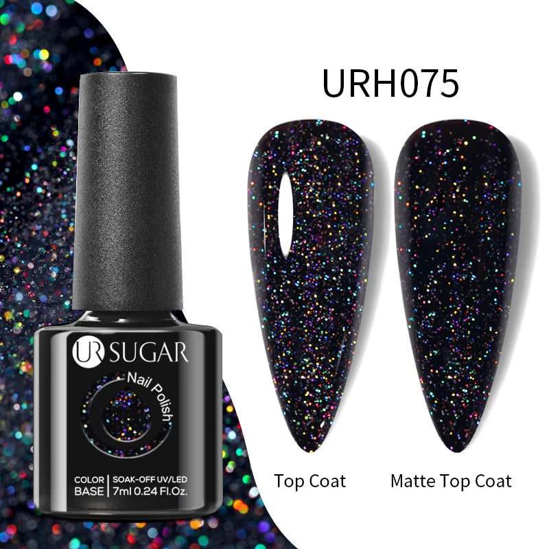 UR SUGAR Esmalte de uñas en gel con base de goma, color azul, dorado, con brillo, capa superior, esmalte de uñas en gel UV LED, para manicura