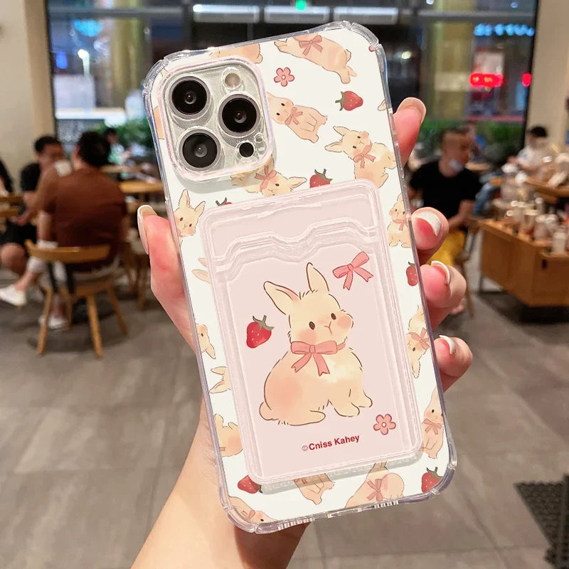 Lovely Cartoon Dog Rabbit Card Slot Phone Case For iPhone
