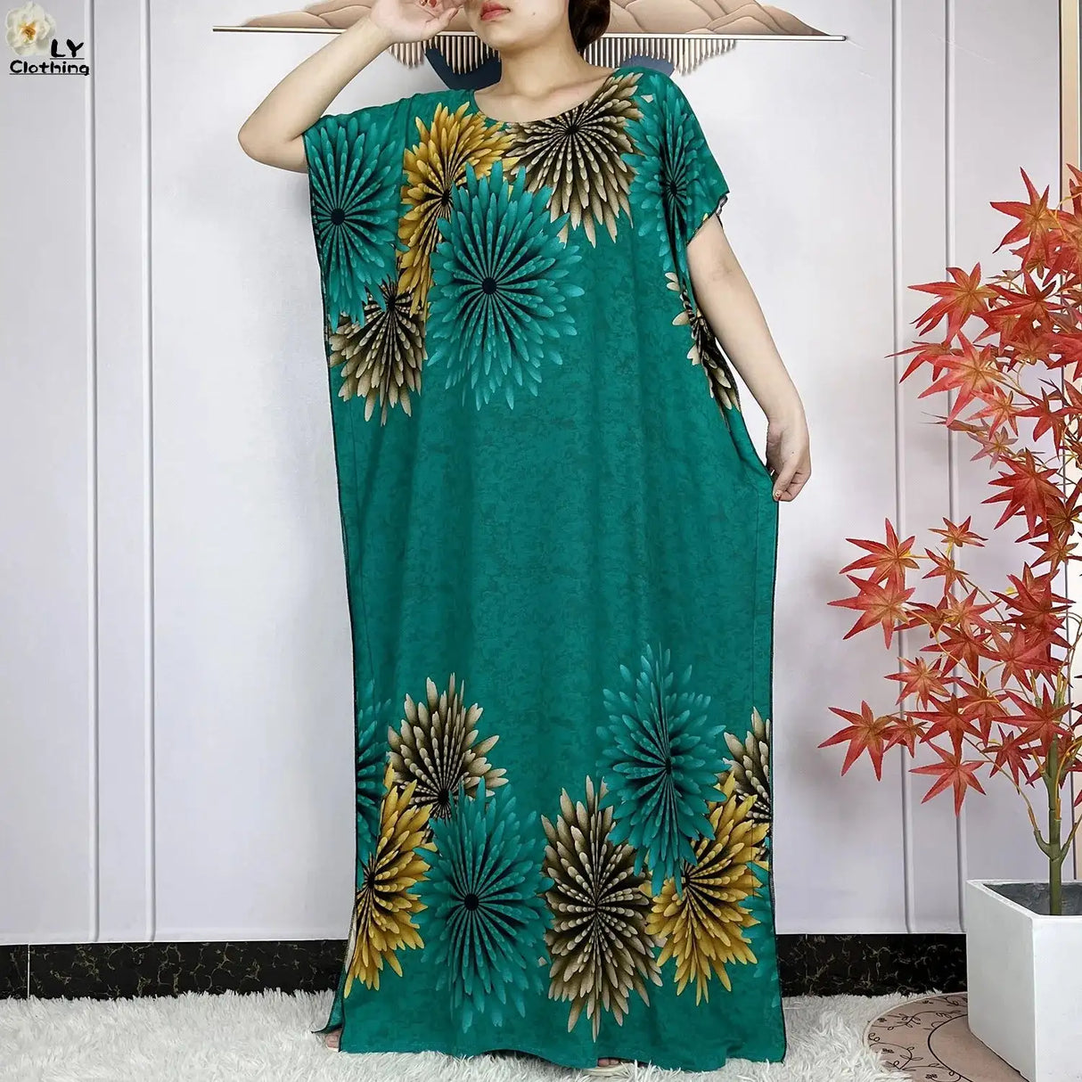 2024 Latest Muslim Sets Women Clothing Cotton Floral Loose Dashiki Long Dress African Abaya Dubai Traditional Islamic Clothing