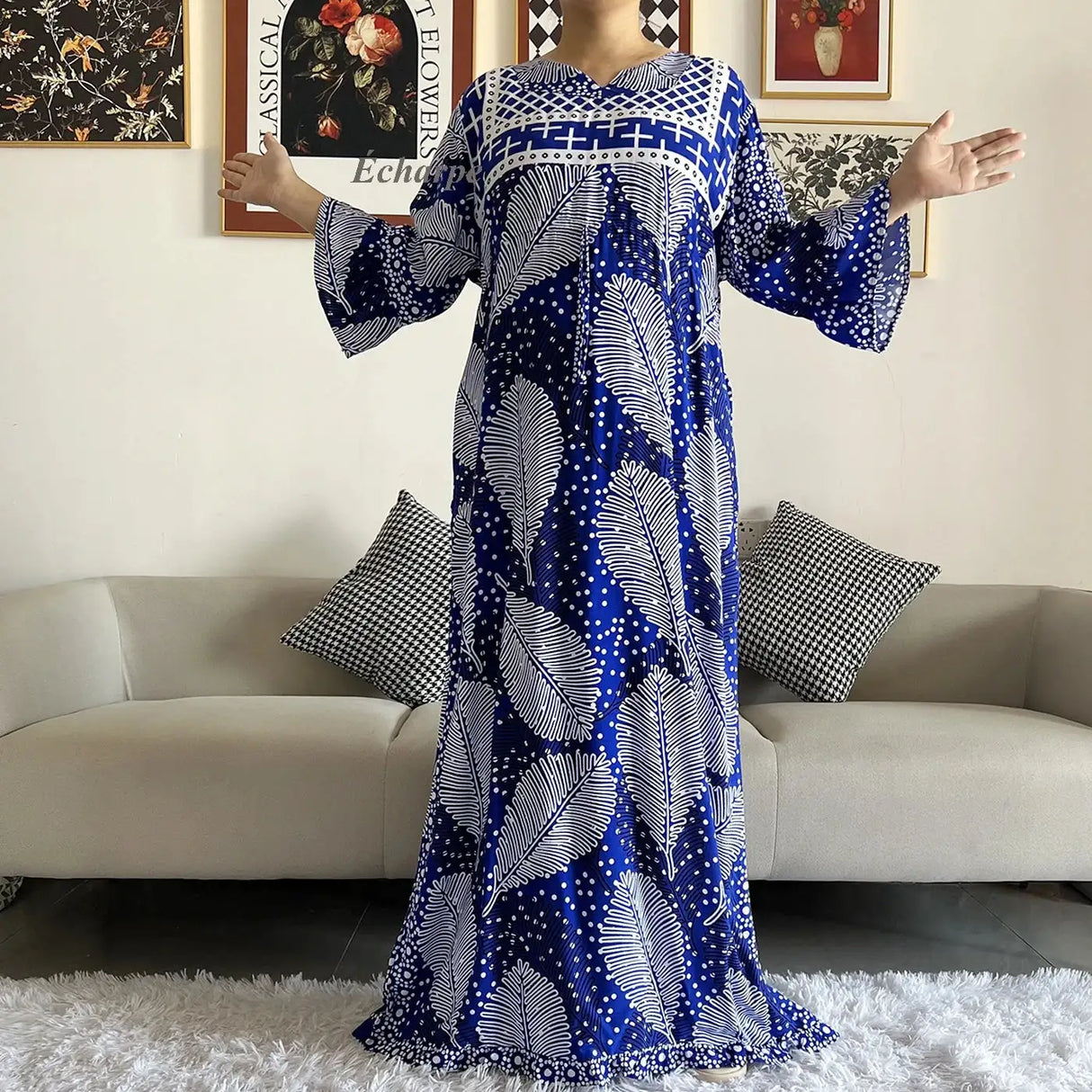 New Style African Dashiki Print Long Sleeve Loose Cotton Elegant Women Abaya Long Dress Summer Maxi Casual Dresses Vestidos - Lootquake