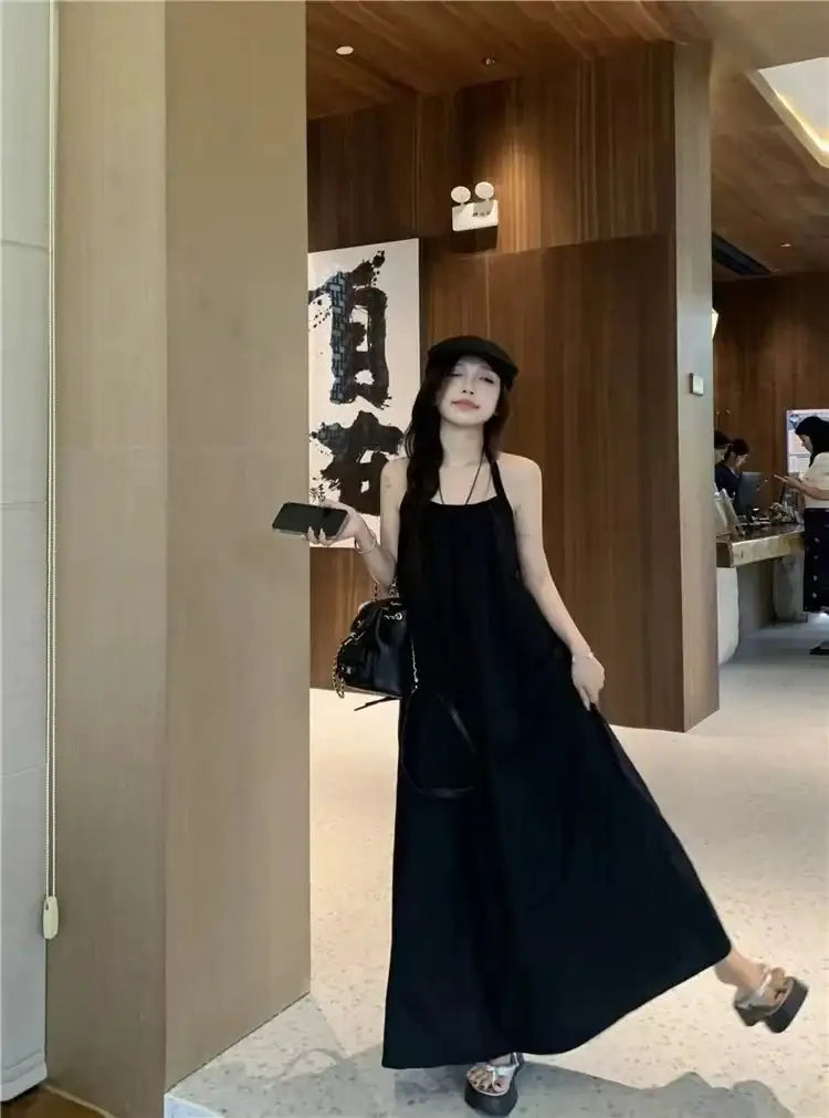 Robe de vacances d'été style thaïlandais, dos nu, col licou, anti-âge, photographie, plage, longue, ceinturée