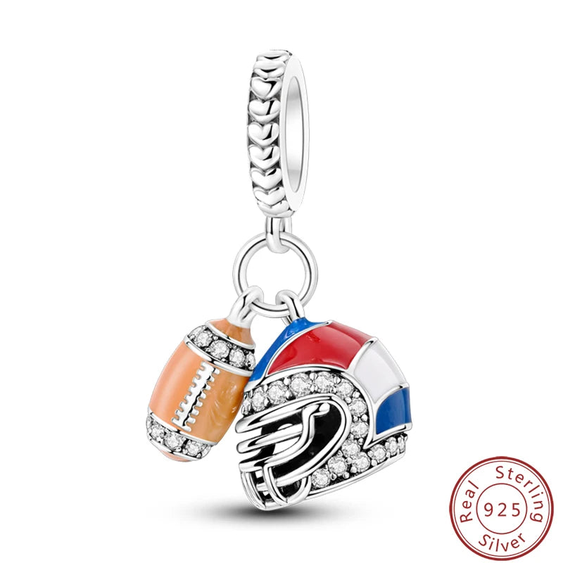 Ensemble de trois breloques en argent sterling S925, perles de 3 mm, motif princesse, golf, hamster, appareil photo, voyage, fabrication de bijoux fins