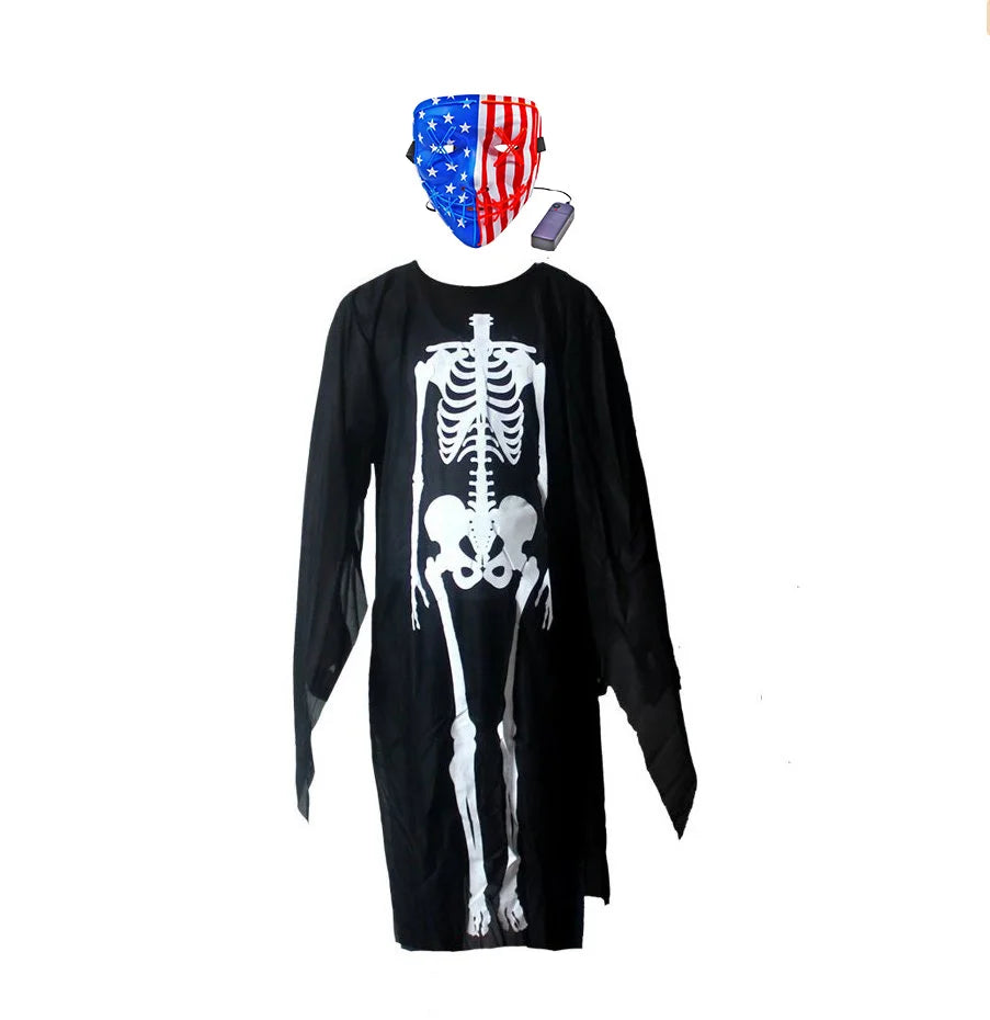 scary halloween costumes adults fantasia cosplay masque LED scream ghost horror mask children black skeleton costume suit