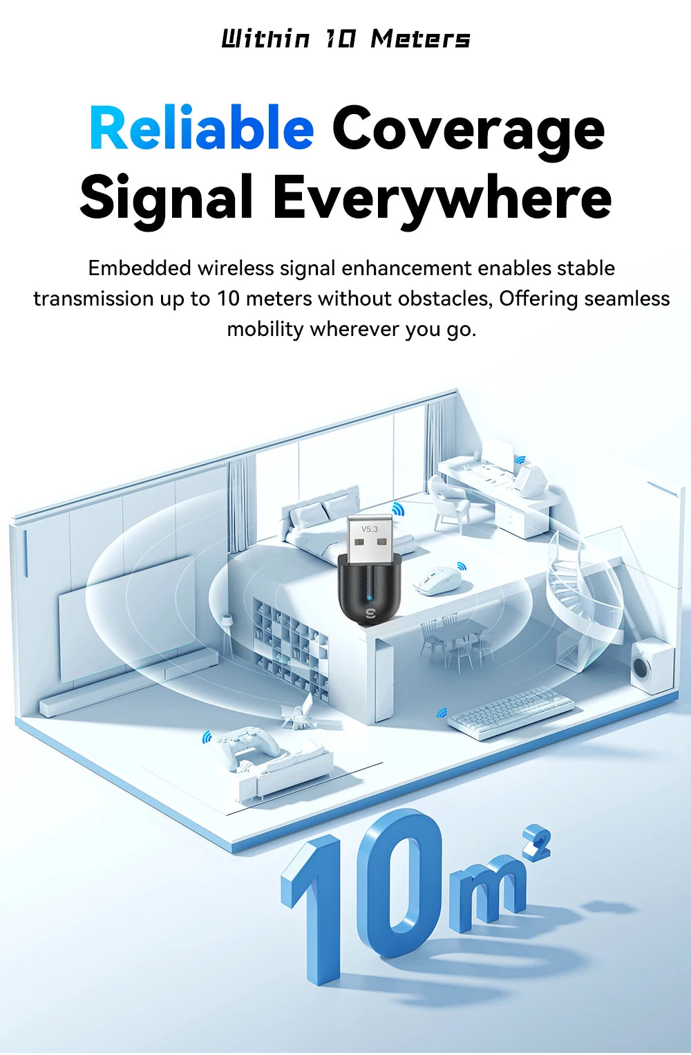 Adaptateur USB Bluetooth 5.3 Essager, récepteur audio auxiliaire, émetteur pour haut-parleur PC, ordinateur portable, boîte à son, souris sans fil, émetteur USB