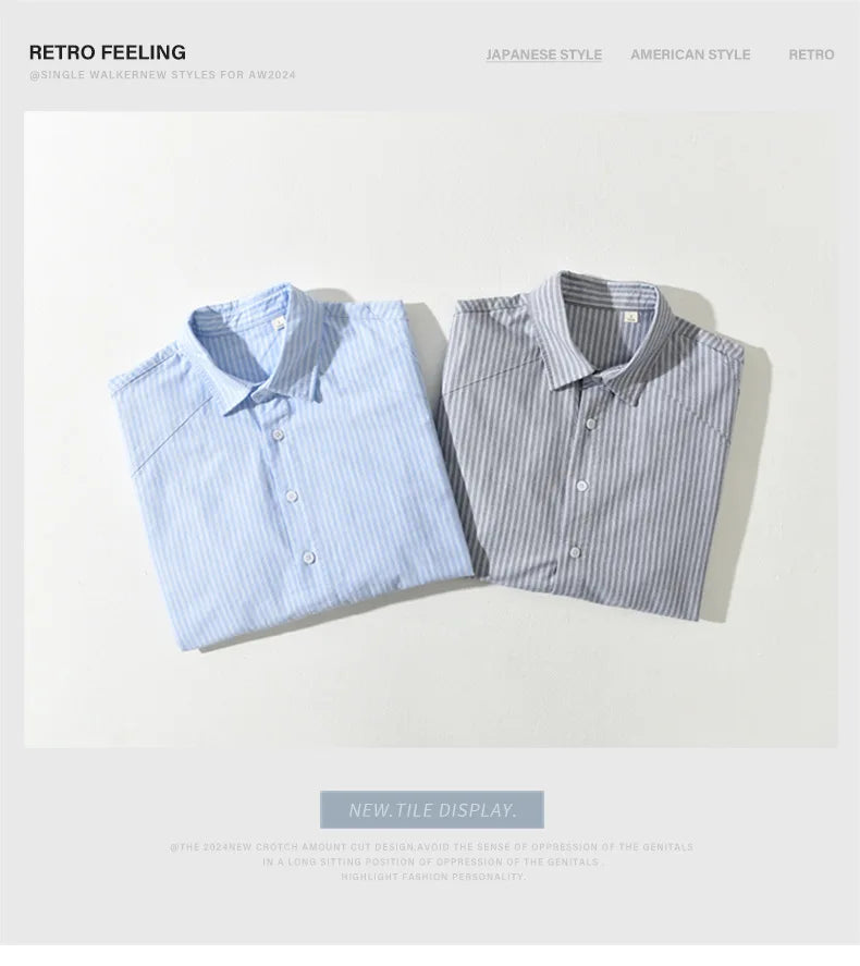 Korean Style Long Sleeve Striped Shirts for Man Spring Summer New Male Tops Lapel Pure Cotton Casual Shirts Elegant Mens Shirts - Lootquake