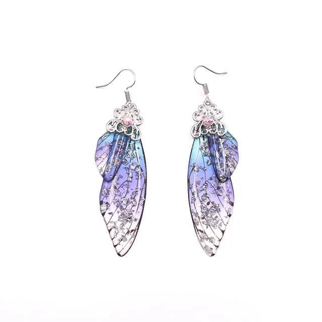 Boucles d'oreilles en forme d'ailes de fée faites à la main, en forme d'ailes de papillon, d'insectes, en forme de goutte, en feuille de strass, bijoux de mariée romantiques
