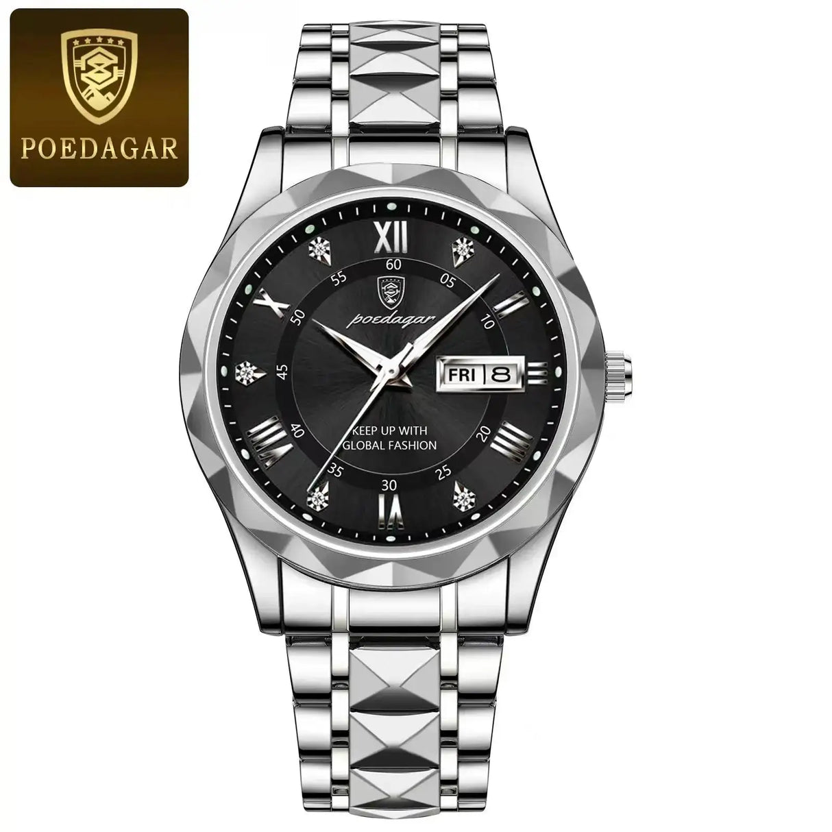 POEDAGAR Business Men's Watch Waterproof Luminous Stainless Steel Date Week Watches For Man Fashion Luxury Quartz Men Wristwatch - Lootquake