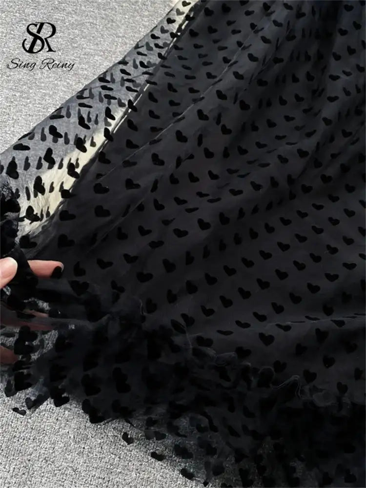 SINGREINY High Quality A Line Mesh Long Dress Spaghetti Strap Sleeveless Sheath Sundress 2023 Women Fashion Dot Print Maxi Dress - Lootquake