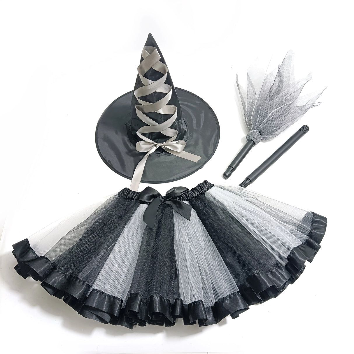 Girl's Halloween Witch Costume Set for Cosplay Parties Includes Breathable Soft Lining Skirt Broom Hat for Children