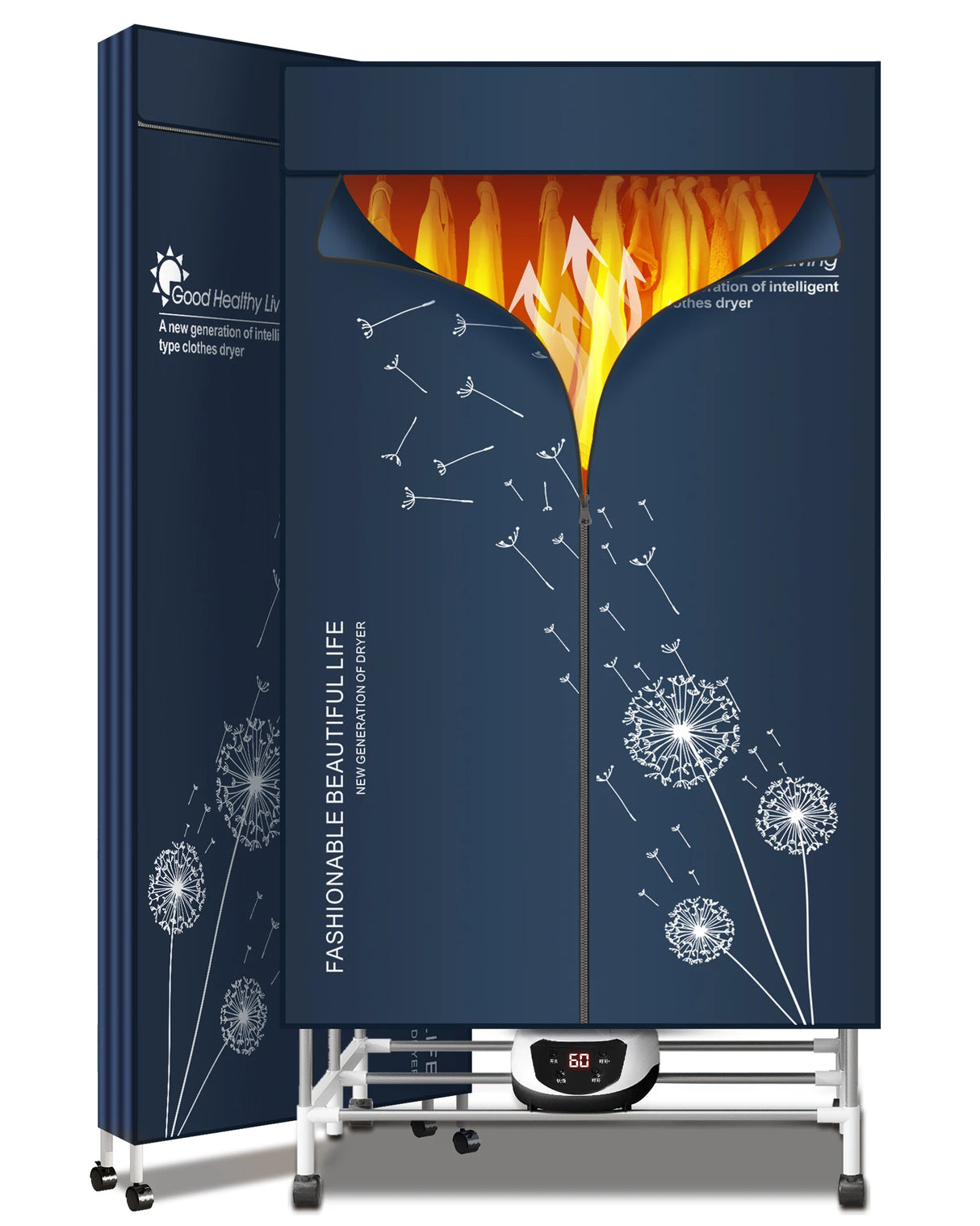 Séchoir à linge électrique portable, étendoir chauffant 220 V-1500 W, avec minuterie, sèche-linge électrique