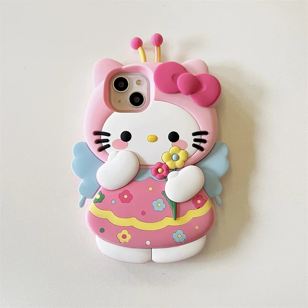 Silicone Cartoon Flower Wings Hello Kitty Phone Case