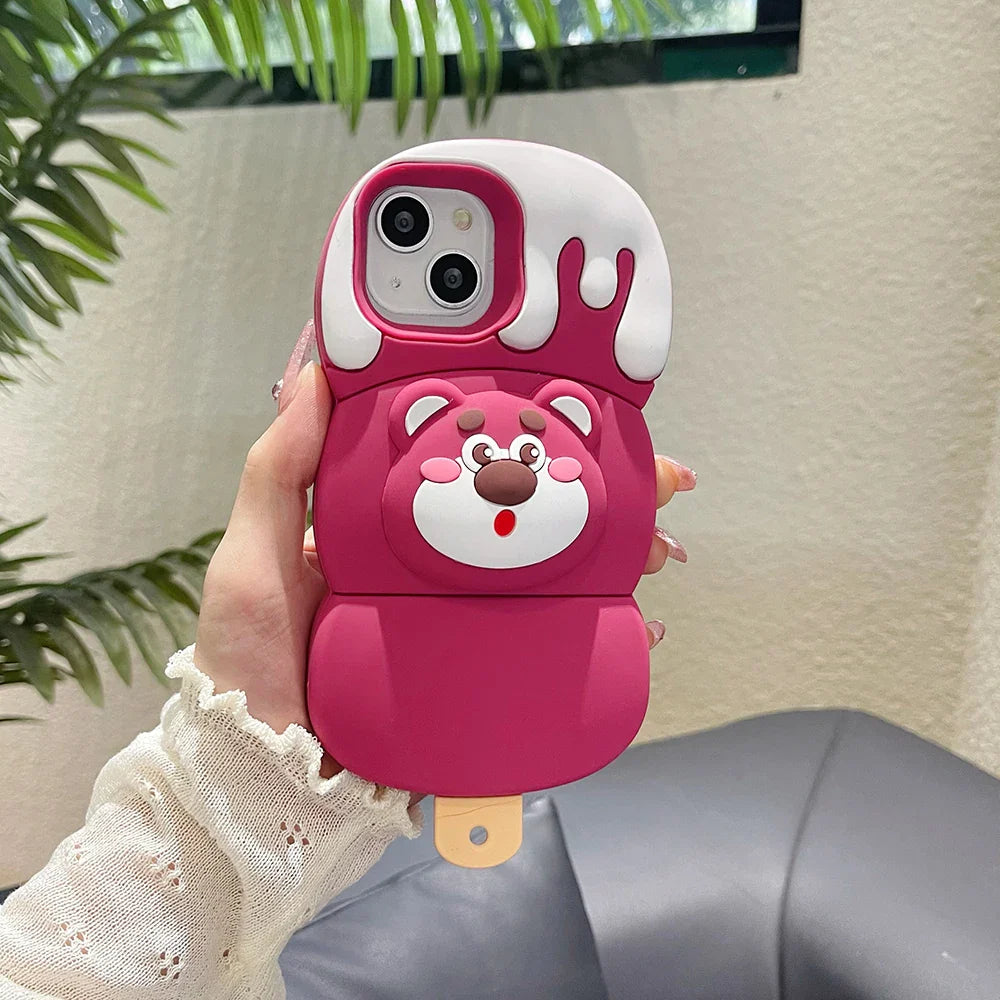 Funda de goma suave para teléfono con diseño de oso Cinnamoroll y helado