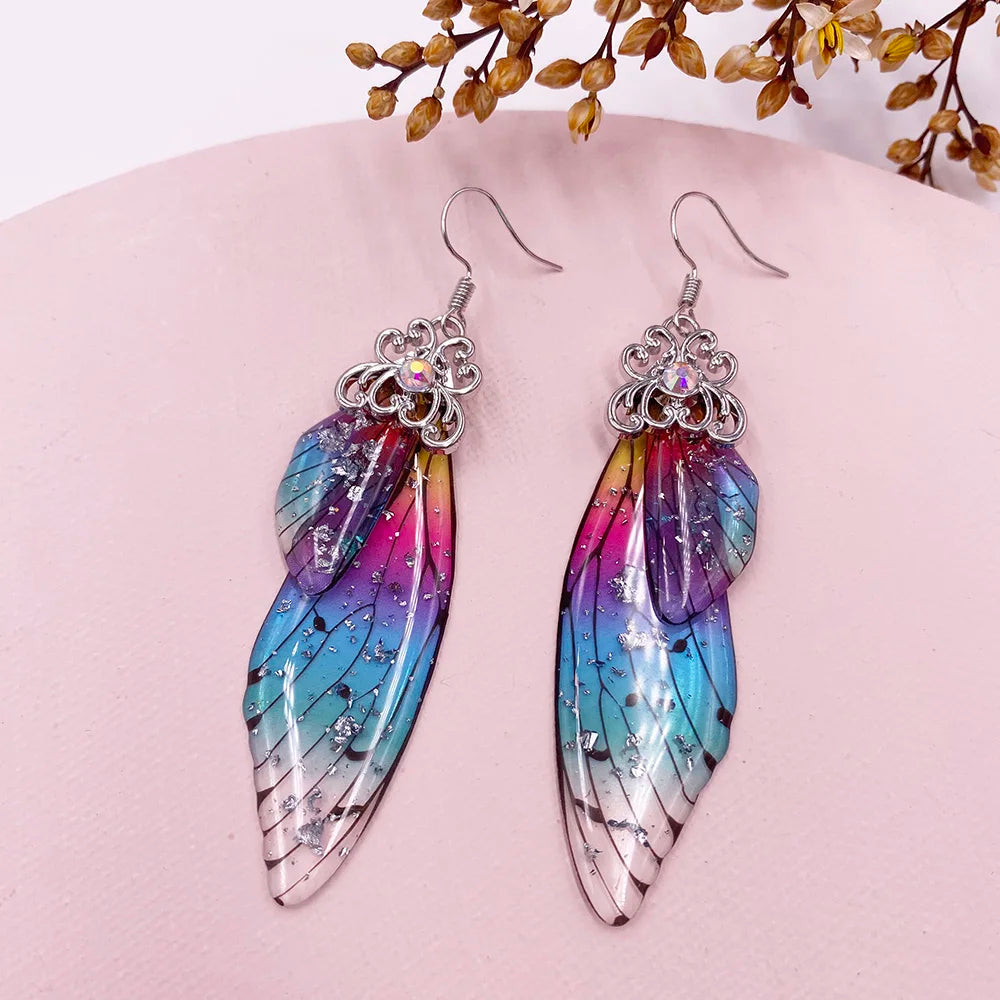 Boucles d'oreilles en forme d'ailes de fée faites à la main, en forme d'ailes de papillon, d'insectes, en forme de goutte, en feuille de strass, bijoux de mariée romantiques