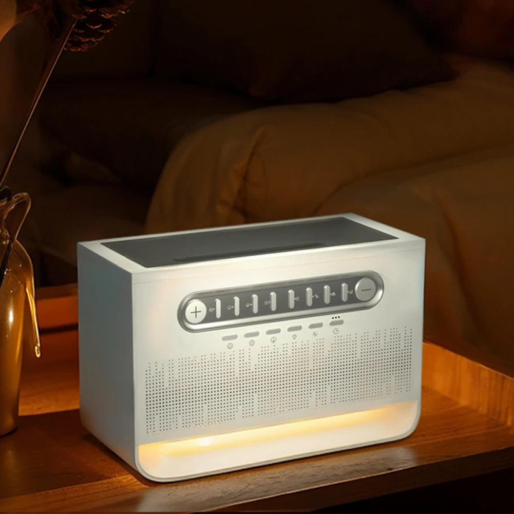 Altavoz Bluetooth 4 en 1 con LED de ruido blanco, ayuda para dormir con ruido blanco, luz nocturna con 8 sonidos de la naturaleza, humidificador de aromaterapia