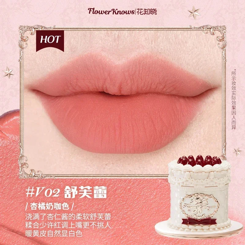 Rouge à lèvres Flowerknows Strawberry Cupid Cake Matte Velvet Lipgloss Lip Mud Makeup Korean Flower Know Lip Cream pour filles et femmes