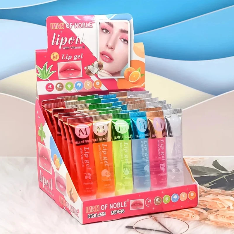 Lot de 6 rouges à lèvres hydratants aux fruits, transparents, à l'huile de rose musquée, à l'argan, à la menthe poivrée et à l'aloe vera, à la noix de coco, longue tenue