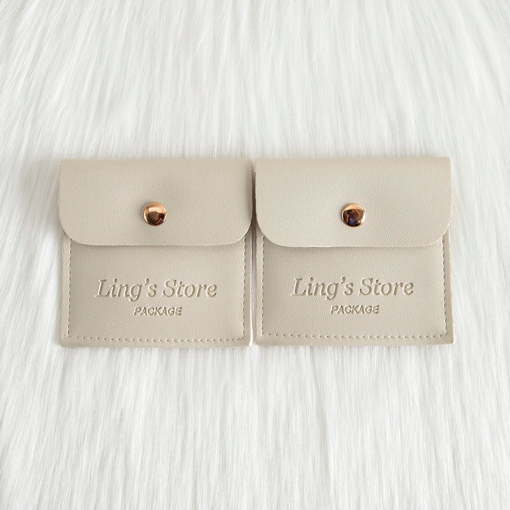 50/100Pcs Custom Logo 8x8cm PU Leather Jewelry Snap Bag Gold Button Pouches Ring Earring Necklace Wedding Favors Gift Organizer - Lootquake
